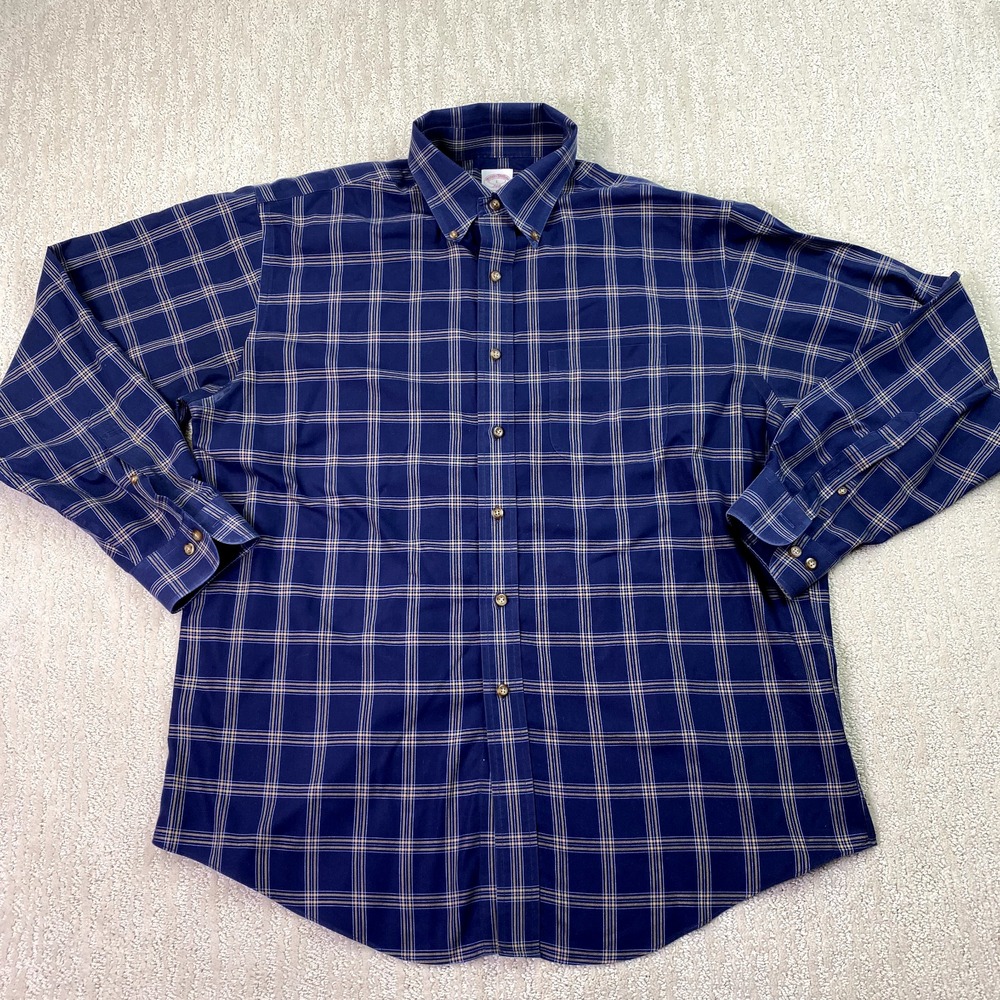 Brooks Brothers Button Down Shirt Adult Large Blue Check Long Sleeve*